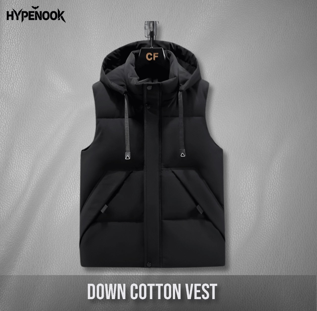 HypeNook Essential Down Cotton Hooded Vest - Black