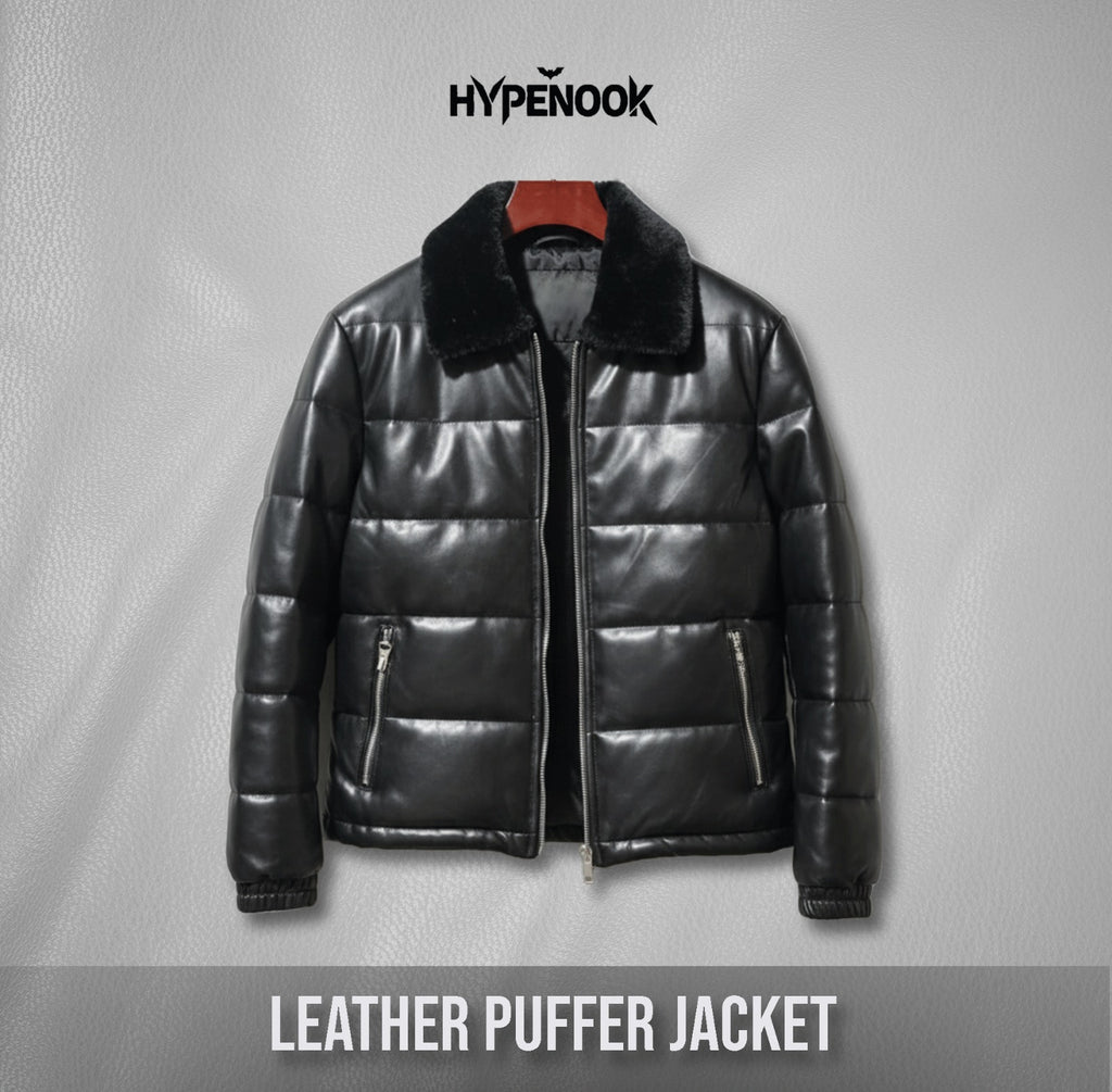 LEATHER PUFFER JACKET WITH FUR COLLAR