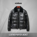 LEATHER PUFFER JACKET WITH FUR COLLAR