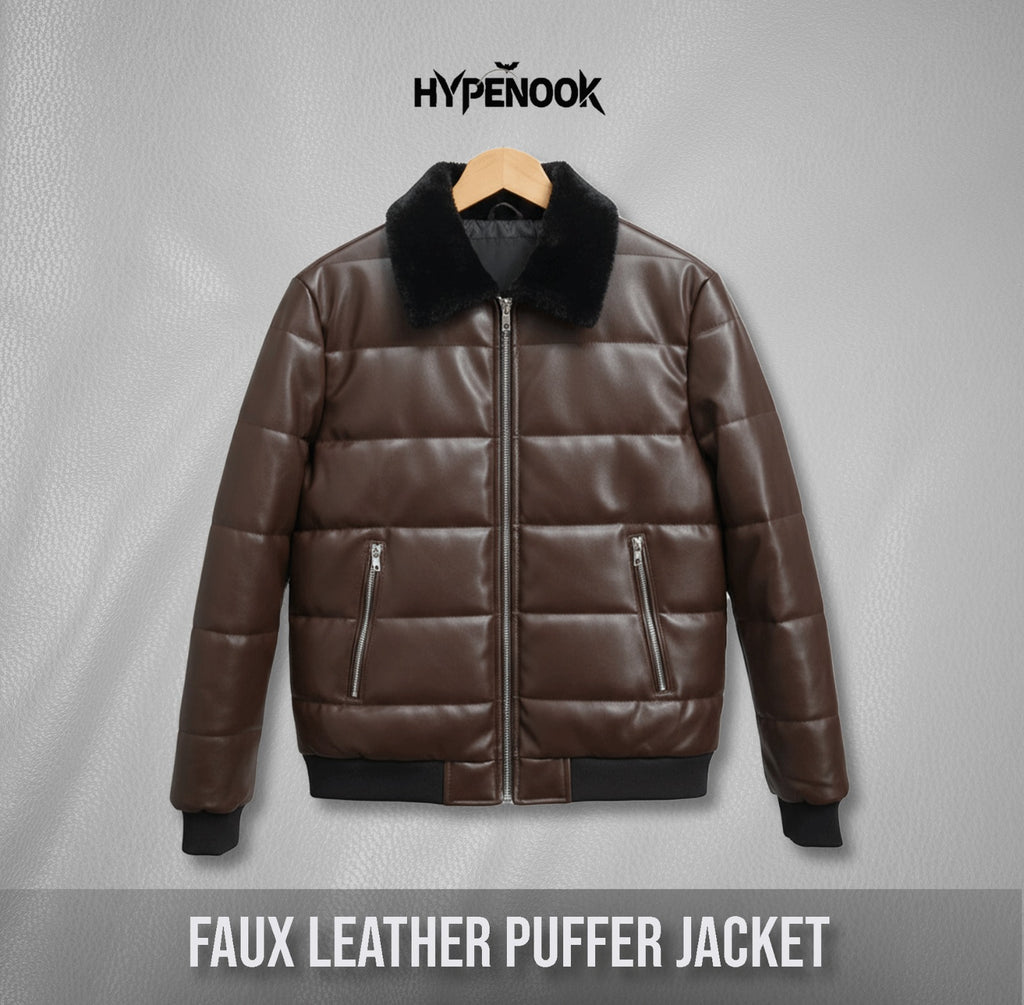 LEATHER PUFFER JACKET WITH FUR COLLAR