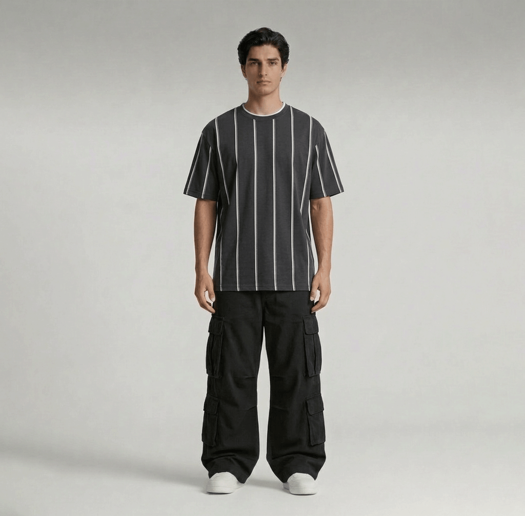 Classic Vertical Striped Drop Shoulder Oversized Tee