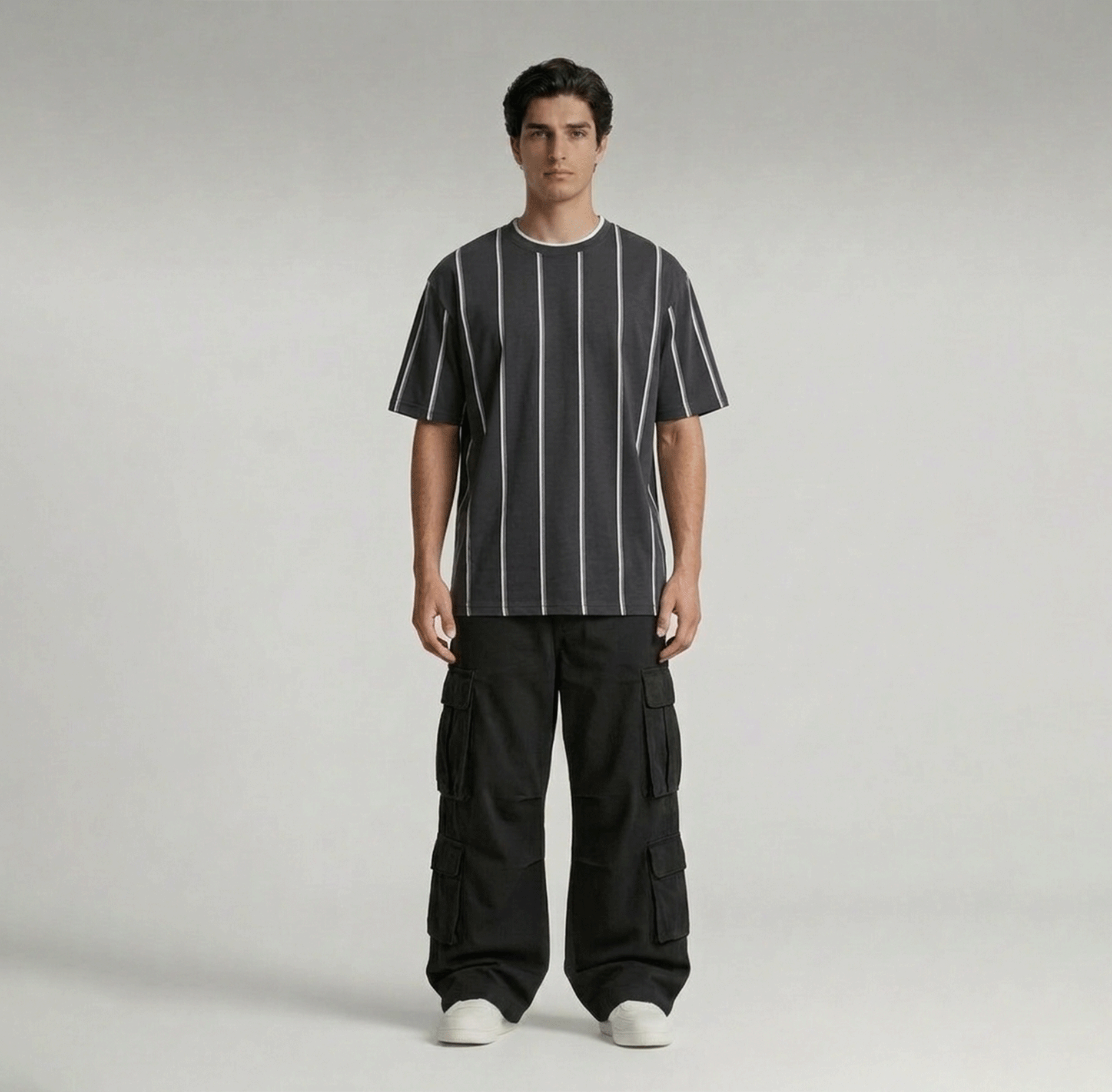 Classic Vertical Striped Drop Shoulder Oversized Tee