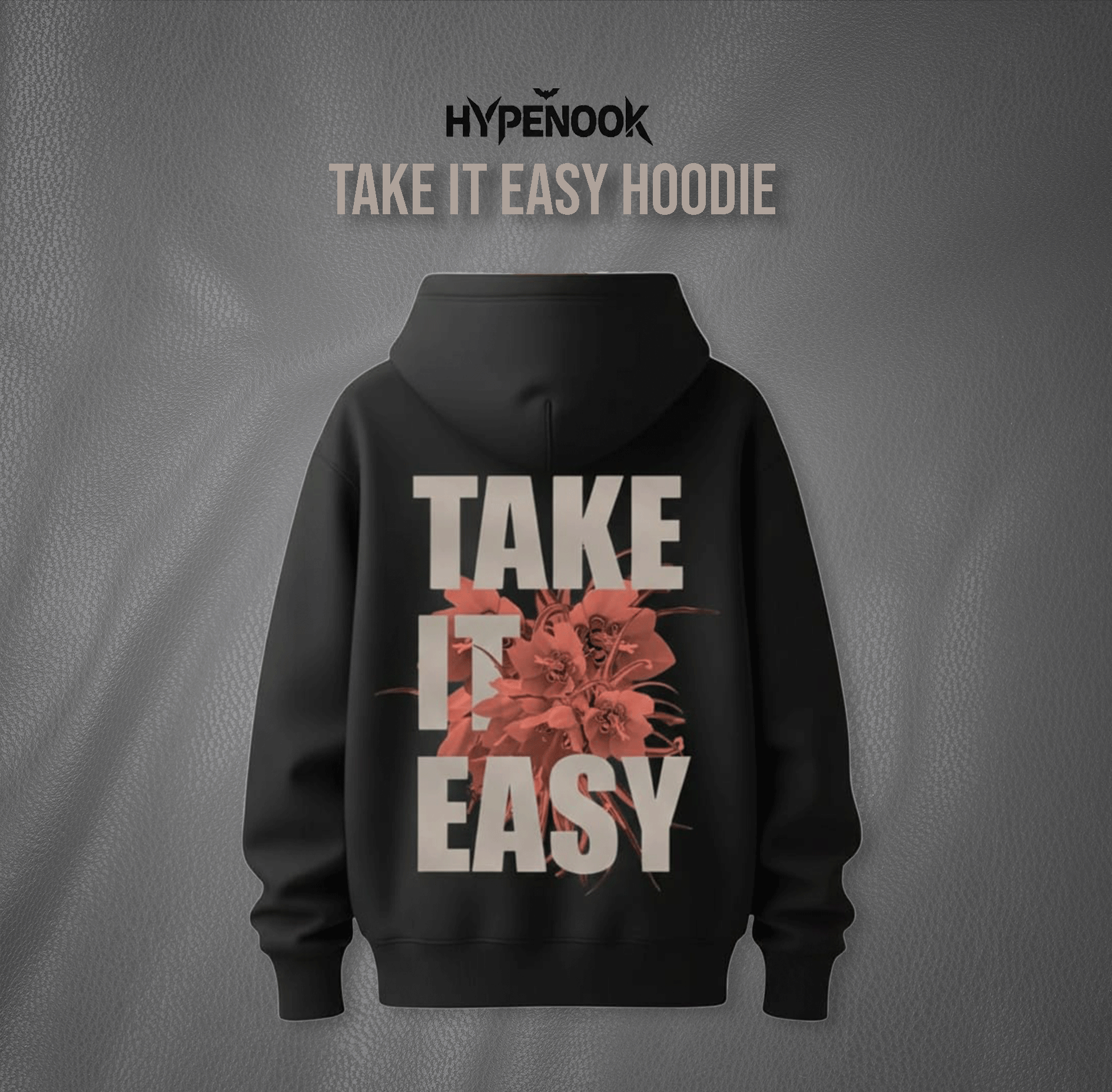 "TAKE IT EASY " FLORAL GRAPHIC HOODIE - BLACK